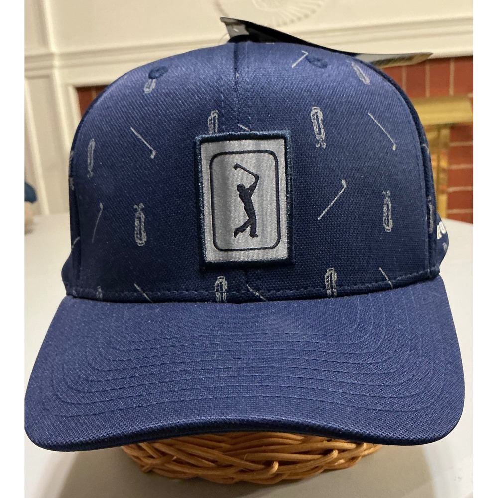 PGA Tour Pro Series Golf Hat Peacoat Blue Club Print Adjustable Cap Fast Ship